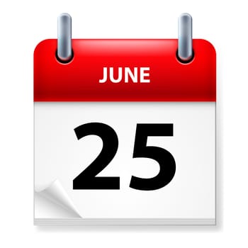 Twenty-fifth June in Calendar icon on white background