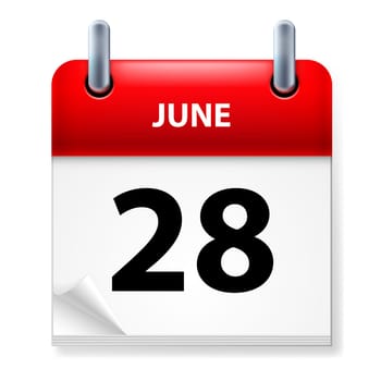 The twenty-eighth June in Calendar icon on white background