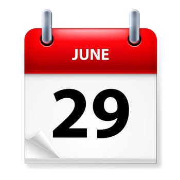 Twenty-ninth June in Calendar icon on white background