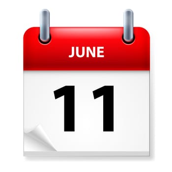 Eleventh June in Calendar icon on white background