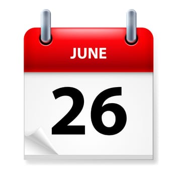 Twenty-six June in Calendar icon on white background