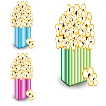 Popcorn in a colorful striped bags. Illustrations on white background for design