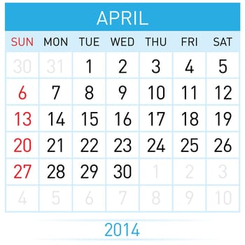 April Twenty-Fourteen. Calendar Month. Illustration on white background