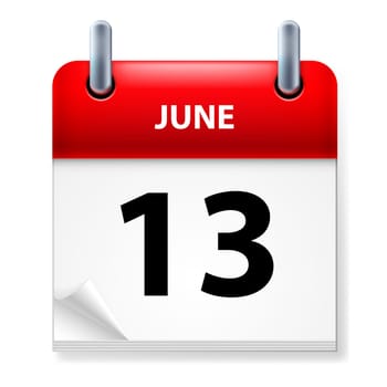 Thirteenth June in Calendar icon on white background