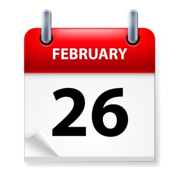 Twenty-sixth February in Calendar icon on white background