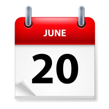 Twentieth June in Calendar icon on white background