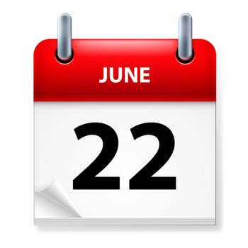 Twenty-second June in Calendar icon on white background