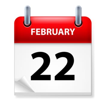 Twenty-second February in Calendar icon on white background