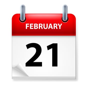 Twenty-first February in Calendar icon on white background