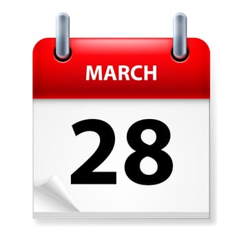 The twenty-eighth March in Calendar icon on white background