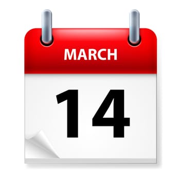 Fourteenth March in Calendar icon on white background