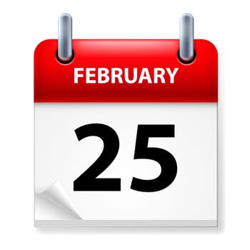 Twenty-fifth February in Calendar icon on white background