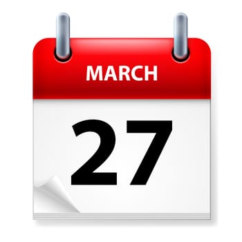 Twenty-seventh March in Calendar icon on white background