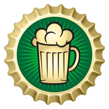 Beer caps with glass of beer. Illustration of designer on white background