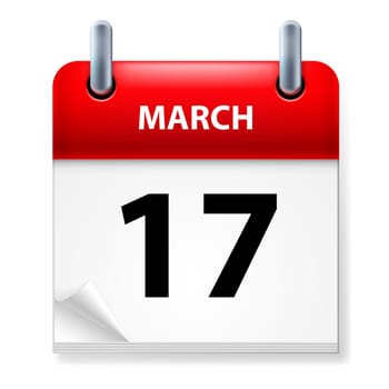 Seventeenth March in Calendar icon on white background