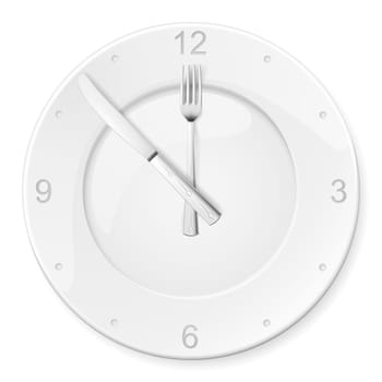 Clock of the plates and forks, spoons. Illustration for design on white background