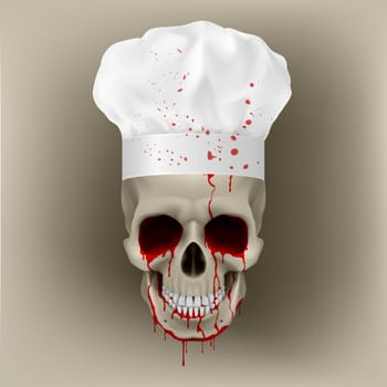 Bloody skull cap chef. Illustration for design on white background