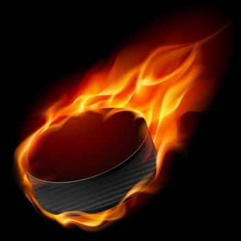 Burning hockey puck. Illustration for design on black background