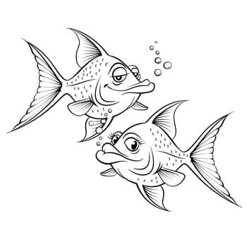 Two drawing cartoon fish. Illustration for design on white background