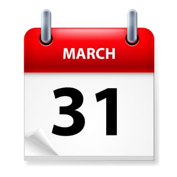 Thirty-first March in Calendar icon on white background