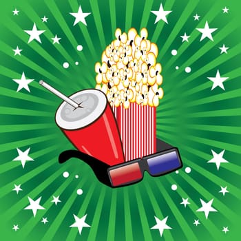 Illustration of movie theme objects on green background