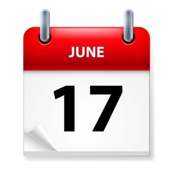 Seventeenth June in Calendar icon on white background