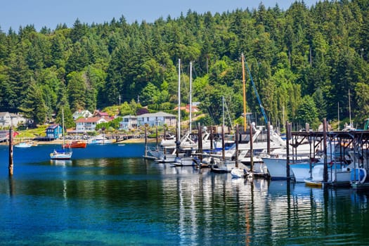 White Sailboats Marina Reflection, Gig Harbor, Pierce County, Washington State Pacific Northwest