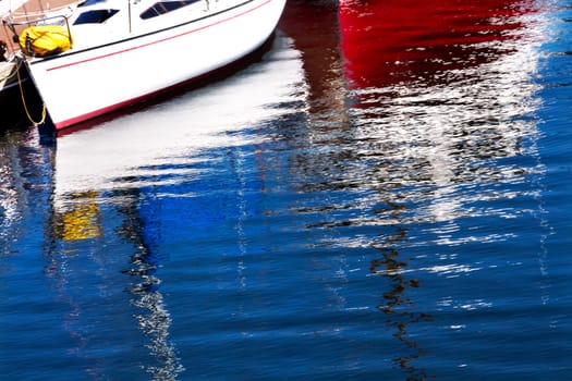 Red White Sailboat Reflection, Gig Harbor, Pierce County, Washington State Pacific Northwest