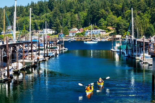 White Sailboats Marina Kayaks Reflection, Gig Harbor, Pierce County, Washington State Pacific Northwest