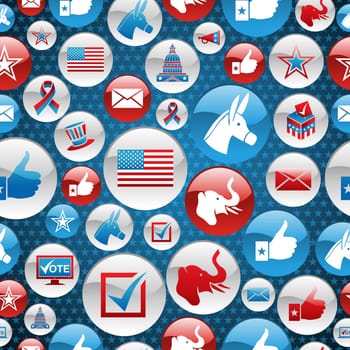 USA elections glossy buttons icon seamless pattern background. Vector file layered for easy manipulation and custom coloring.