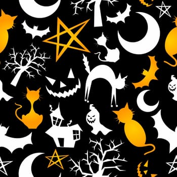 Funny halloween characters seamless pattern background. Vector illustration layered for easy manipulation and custom coloring.