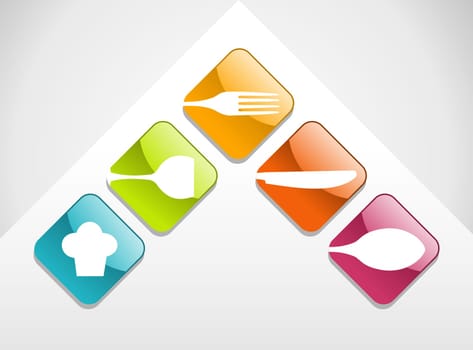Multicolored glossy gourmet icons set background. Vector illustration layered for easy manipulation and custom coloring