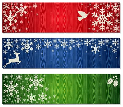 Reindeer, dove of peace and mistletoe Christmas banner backgrounds. Vector illustration layered for easy manipulation and custom coloring.