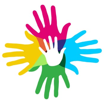 Multicolor creative diversity hands symbol. Vector illustration layered for easy manipulation and custom coloring.