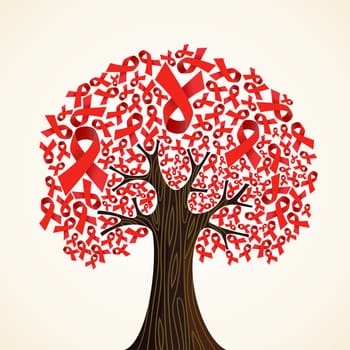 Red AIDS ribbons concept tree. Vector illustration layered for easy manipulation and custom coloring.