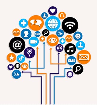 Social network icons in tree business diagram. Vector illustration layered for easy manipulation and custom coloring.