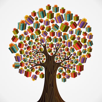 Holiday tree with gift boxes. Vector illustration layered for easy manipulation and custom coloring.