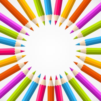 Rainbow color pencils circle illustration background. Vector illustration layered for easy manipulation and custom coloring.