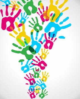 Multicolor creative diversity hands splash background. Vector illustration layered for easy manipulation and custom coloring.