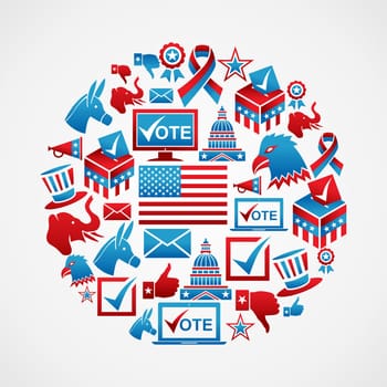 USA election icon set concept in circle shape. Vector file layered for easy manipulation and custom coloring.