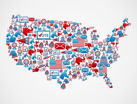 USA elections icon set in national map shape. Vector file layered for easy manipulation and custom coloring.