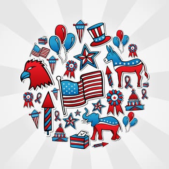 USA elections hand drawn sketch icon set in circle. Vector file layered for easy manipulation and custom coloring.