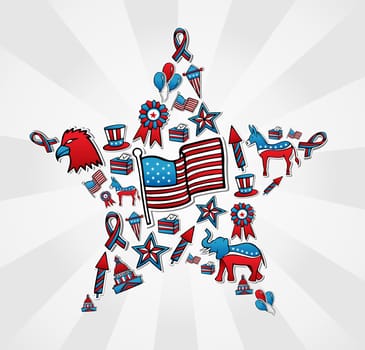 USA politics elections sketch style icon set in star shape. Vector file layered for easy manipulation and custom coloring.