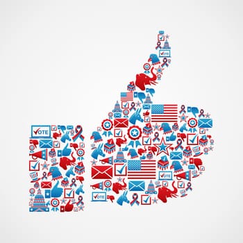 USA elections icon set in thumb up hand shape. Vector file layered for easy manipulation and custom coloring.
