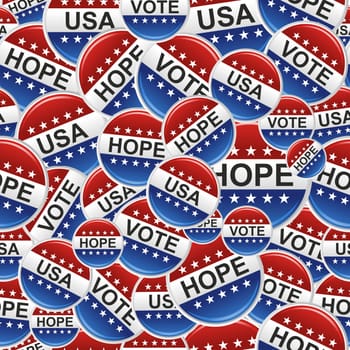 Vote, Hope and USA election badge pins pattern. Vector file layered for easy manipulation and custom coloring.