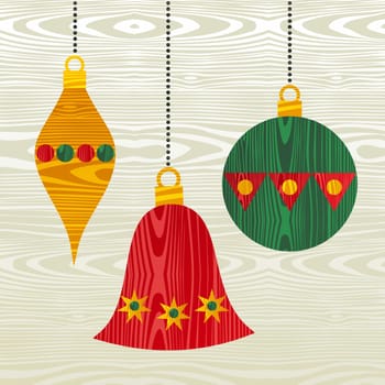 Christmas colorful wooden decorations background. Vector illustration layered for easy manipulation and custom coloring.