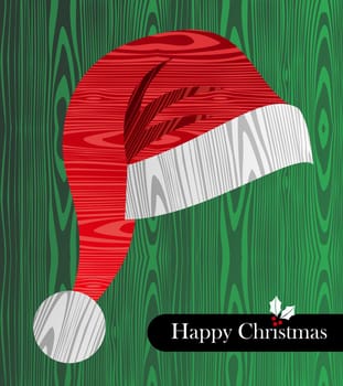 Christmas wooden textured hat shape greeting card. Vector file layered for easy manipulation and custom coloring.