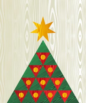 Christmas  tree wooden textured shape greeting card background. Vector file layered for easy manipulation and custom coloring.