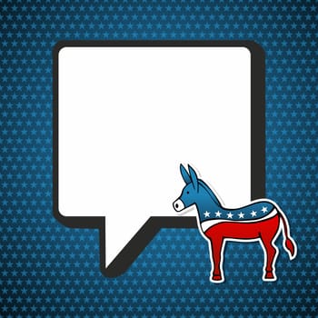 USA elections Democratic politic message with donkey in sketch style over blue stars background. Vector file layered for easy manipulation and custom coloring.