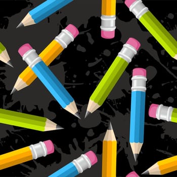 Colorful pencils seamless pattern illustration over grunge background. Vector illustration layered for easy manipulation and custom coloring.